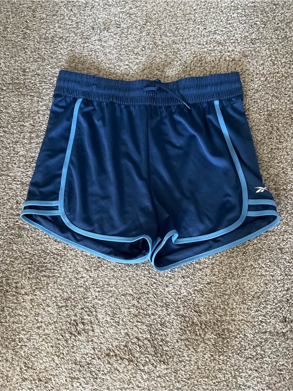 Reebok Women's Dark Blue Athletic Shorts with Light Blue Trim